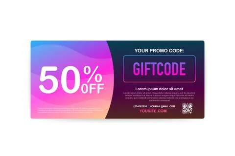 Promo code. Vector Gift Voucher with Coupon Code. Premium eGift Card Background Stock Illustration