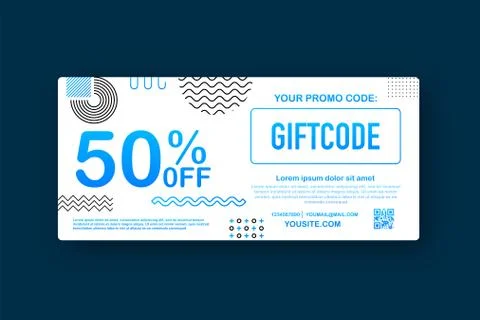Promo code. Vector Gift Voucher with Coupon Code. Premium eGift Card Background Stock Illustration