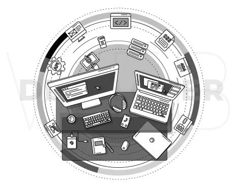 Promo poster illustrating the web development profession. Illustrazione stock