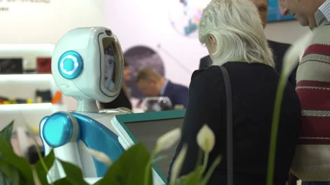 Promo robot on the exhibition 스톡 동영상 88691678