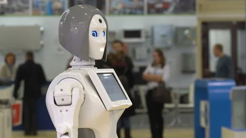 Promo robot on the exhibition 스톡 동영상 88692962