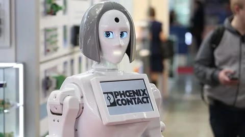 Promo robot on the exhibition 库存影片 90104229