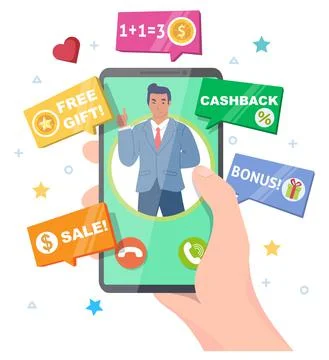 Promo spam call flat vector advertising marketing Stock Illustration