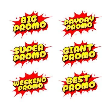 Promo text. Collection of Comic Style Bold Promo Text Badges for Advertising Stock Illustration