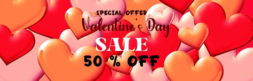 Promo Web Banner for Valentine's Day Sale. Beautiful Background with Red Hearts Stock Illustration