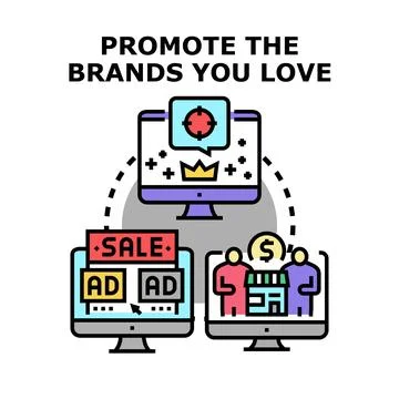 Promoting brands online through digital marketing channels Stock Illustration