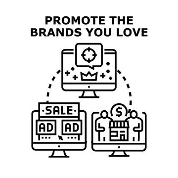 Promoting brands online through digital marketing channels Stock Illustration