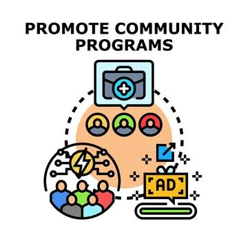 Promoting community programs outreach and engagement 스톡 일러스트