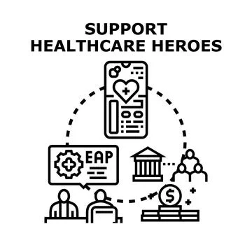 Promoting comprehensive support for medical professionals. Delivering employe Stock Illustration