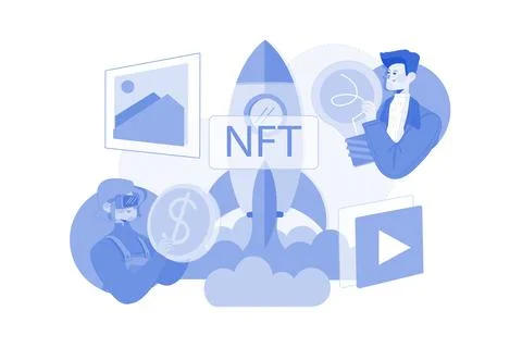 Promoting NFT Art Auction Illustration concept on white background Stock Illustration
