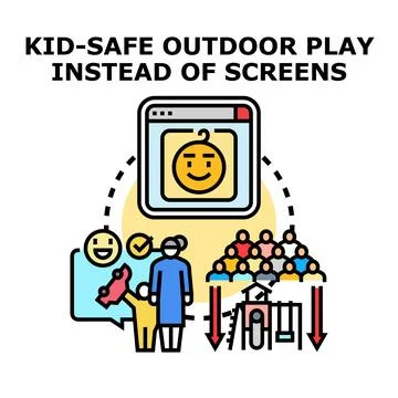 Promoting outdoor play for children instead of screen time Stock Illustration