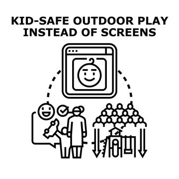 Promoting outdoor play for children instead of screen time Stock Illustration
