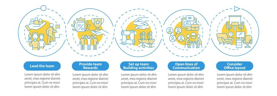 Promoting teamwork in workplace blue circle infographic template 스톡 일러스트
