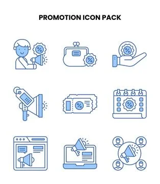 Promotion Blue Color Set Icons Pack 스톡 일러스트