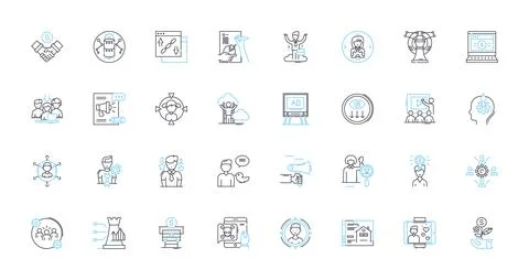 Promotion bureau linear icons set. Advertising, Marketing, Branding, Publicity Stock Illustration