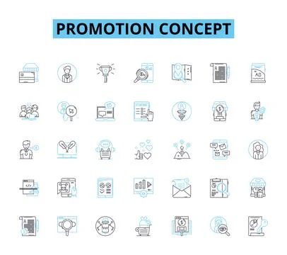 Promotion concept linear icons set. Advertising, Branding, Campaign, Discount Stock Illustration