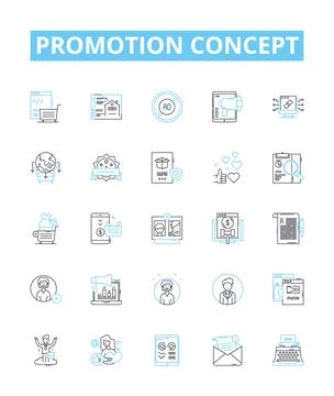 Promotion concept vector line icons set. Advertising, Marketing, Raising Stockillustratie