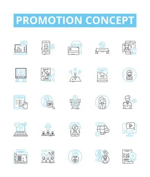 Promotion concept vector line icons set. Advertising, Marketing, Raising Stockillustratie