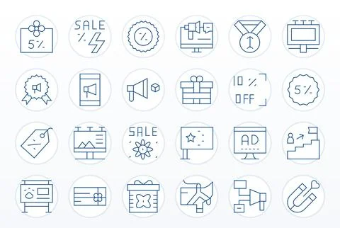 Promotion Digital Vector Pack containing 24 Pixel Optimized Thin Line 128x1.. Stock Illustration