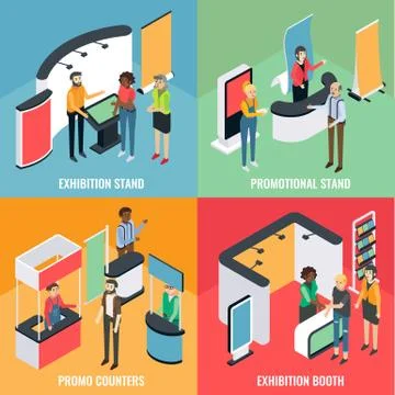 Promotion equipment vector flat isometric poster, banner set Stock-Illustration