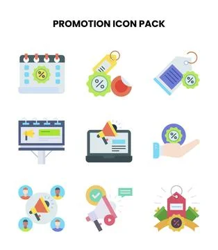 Promotion Flat Design Icons Pack Illustrazione stock
