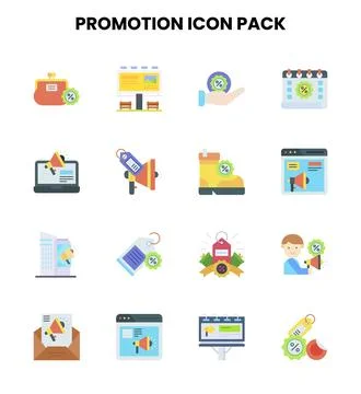 Promotion Flat Set Icons Pack Illustrazione stock