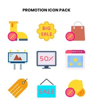 Promotion Flat Vector Icons Pack Stock Illustration