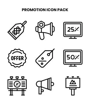 Promotion Line Set Icons Pack Stock Illustration