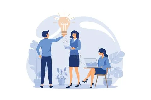 Promotion in the network. manager at remote work, searching for new ideas s.. Stock Illustration