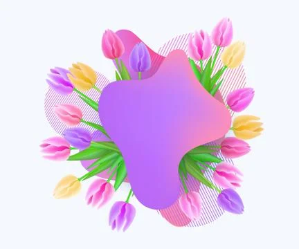 Promotion offer element the paint blob with tulips vector illustration isolated. Stock Illustration