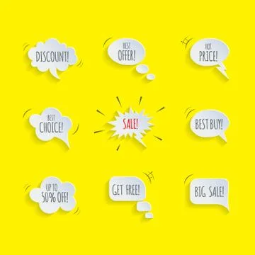 Promotion speech bubble set. Vector speech bubbles with Sale, Discount, Best 스톡 일러스트