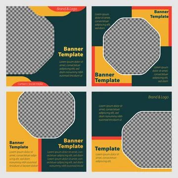 Promotion square web banner template set for digital marketing, green and yel Stock Illustration