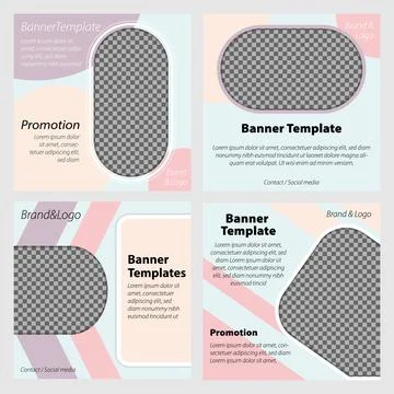 Promotion square web banner template set for digital marketing, soft pastel b Stock Illustration