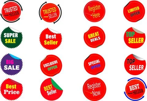 Promotional badge sticker vector set with best seller and special offer icons Stock Illustration