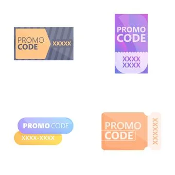 Promotional code icons set cartoon vector. Colorful coupon template for big sale 스톡 일러스트