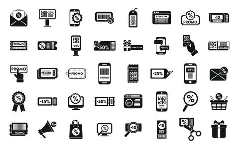 Promotional code icons set simple vector. Discount percent Stock-Illustration