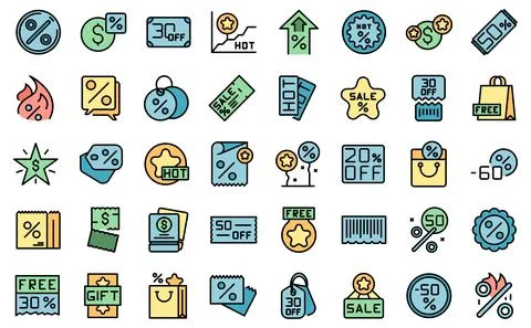 Promotional code icons set vector flat Illustrazione stock