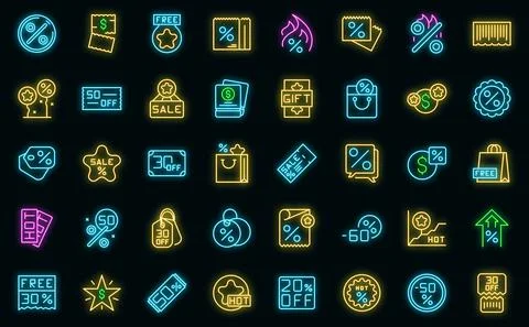 Promotional code icons set vector neon イラスト素材