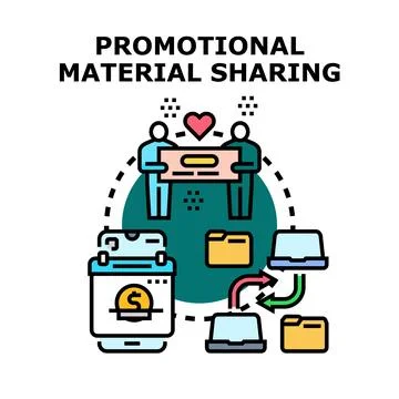 Promotional material sharing process involving digital and team efforts Stock Illustration