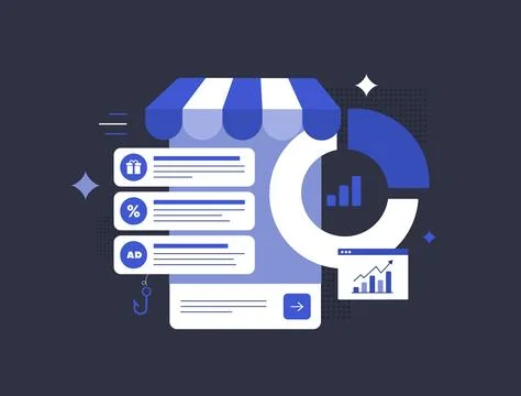 Promotional mix optimization with AI-driven e-commerce analytics, automated Illustrazione stock