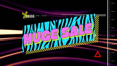 Promotional panel being displayed with zebra stripes, huge sale text, caution Stock Footage 308602998