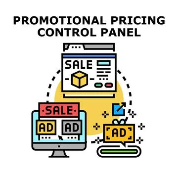 Promotional pricing control panel managing digital marketing Stock Illustration