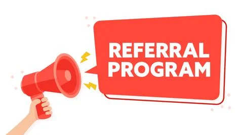 Promotional Referral Program Announcement Vector Illustration with Megaphone and Stock-Illustration