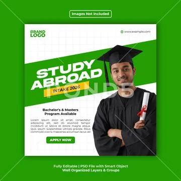 Promotional Study Abroad  Concept Edu Social Media Post Template Modello PSD