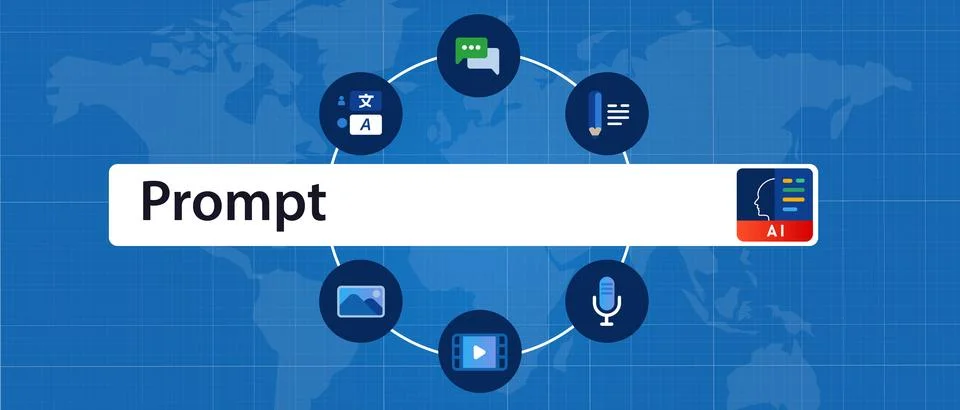 Prompt AI artificial intelligence query input interaction with the language Stock Illustration