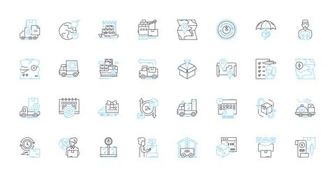 Prompt delivery linear icons set. Swiftness, Efficiency, Rapidity, Punctuality Stock Illustration