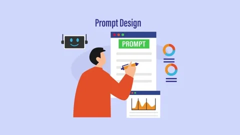 Prompt Design for Artificial Intelligence with Man Writing Command cartoon .. Video stock 337943343