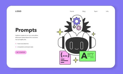 Prompt-engineering to a artificial neuron network web banner or landing Stock Illustration
