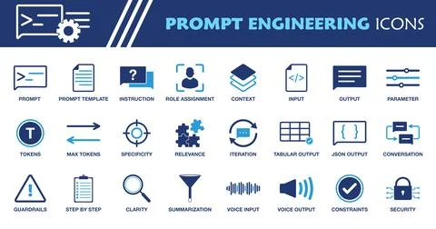 Prompt Engineering Icon Set. Collection of Context, Role Assignment, JSON O.. イラスト素材