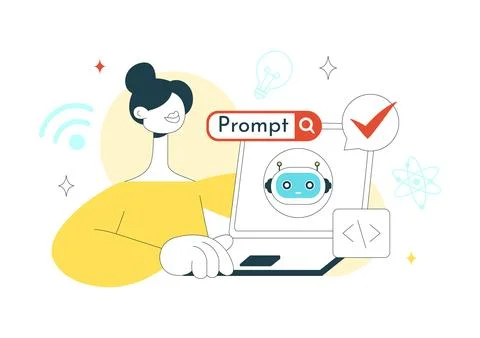 Prompt Engineering Illustration Featuring AI Chatbot Interaction, Coding In.. 스톡 일러스트